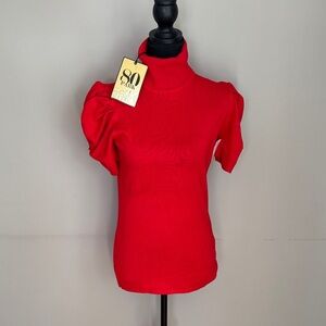 80 Park Red Whitney TurtleNeck Ruched Sleeve Top NWT. Size S